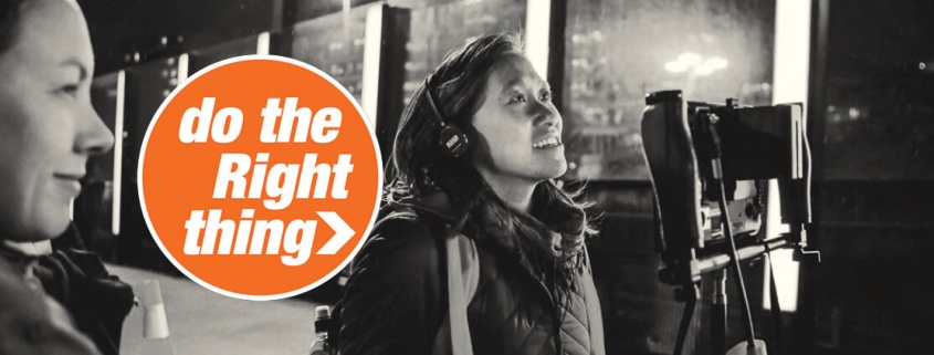 Do The Right Thing logo beside Director Roseanne Liang on location