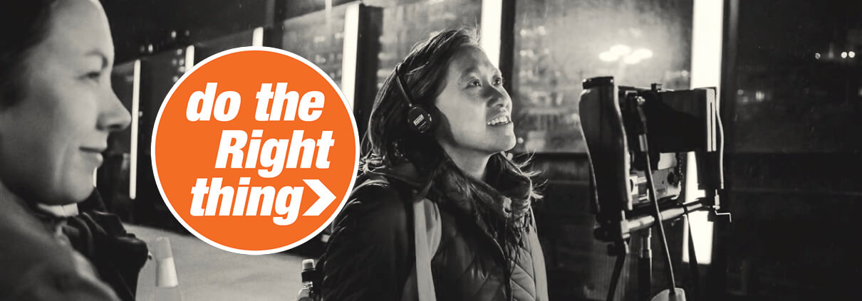 Do The Right Thing logo beside Director Roseanne Liang on location